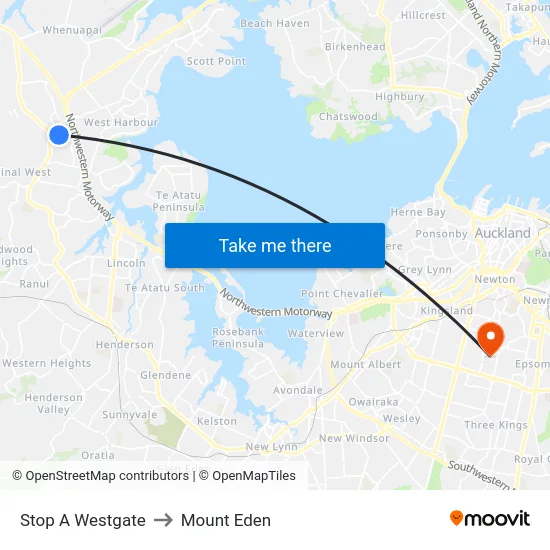 Stop A Westgate to Mount Eden map