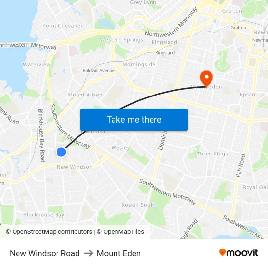 New Windsor Road to Mount Eden map