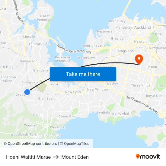 Hoani Waititi Marae to Mount Eden map