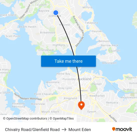 Chivalry Road/Glenfield Road to Mount Eden map