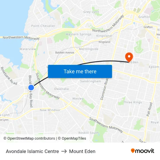 Avondale Islamic Centre to Mount Eden map