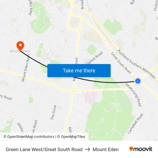 Green Lane West/Great South Road to Mount Eden map