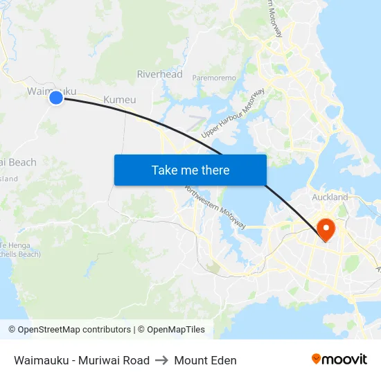 Waimauku - Muriwai Road to Mount Eden map