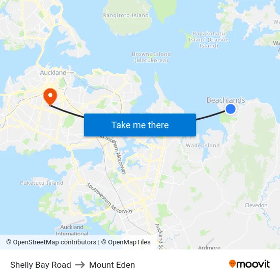 Shelly Bay Road to Mount Eden map