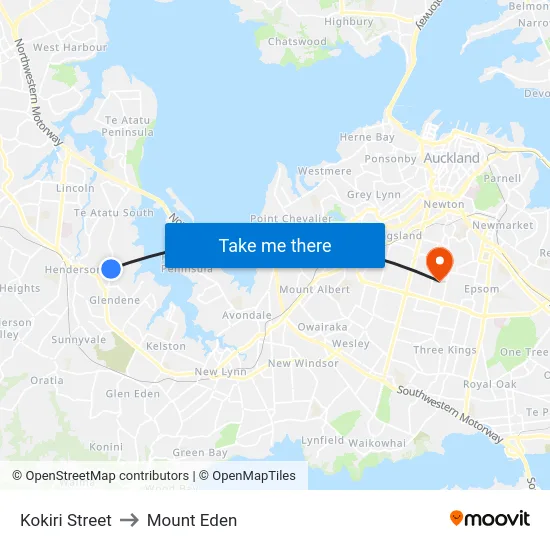 Kokiri Street to Mount Eden map