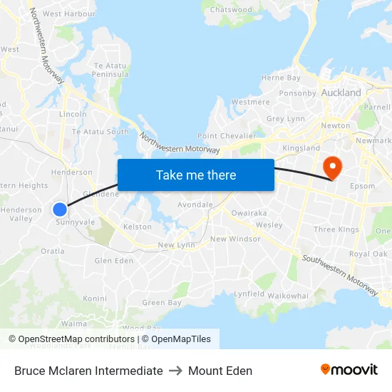 Bruce Mclaren Intermediate to Mount Eden map