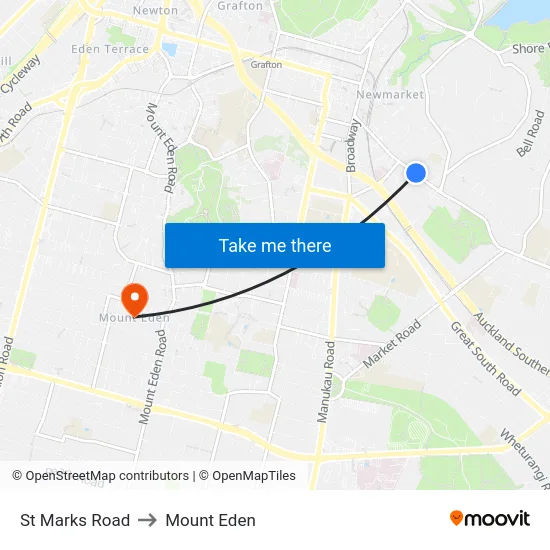St Marks Road to Mount Eden map