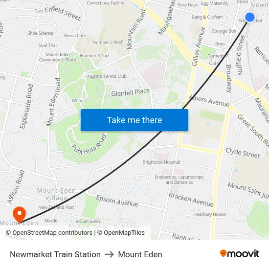Newmarket Train Station to Mount Eden map