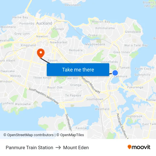 Panmure Train Station to Mount Eden map
