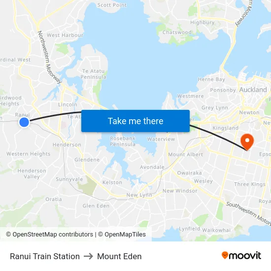 Ranui Train Station to Mount Eden map