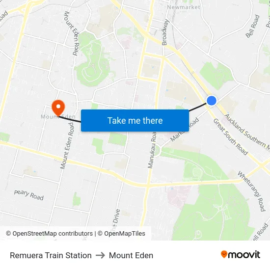Remuera Train Station to Mount Eden map