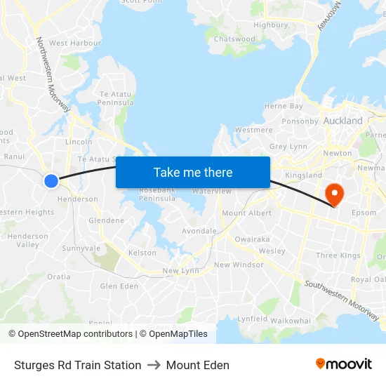 Sturges Rd Train Station to Mount Eden map