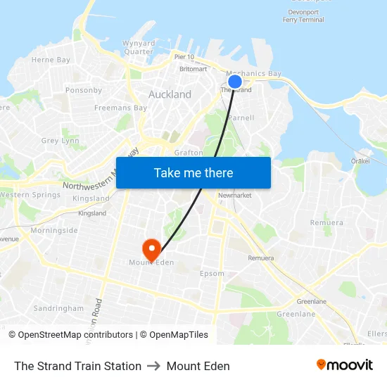 The Strand Train Station to Mount Eden map