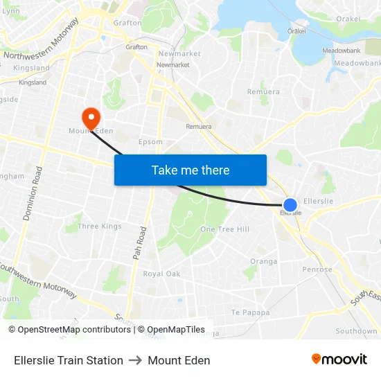 Ellerslie Train Station to Mount Eden map