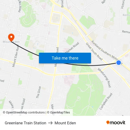 Greenlane Train Station to Mount Eden map