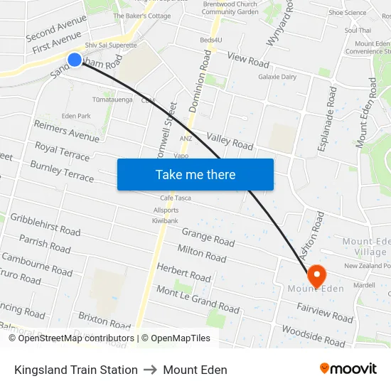 Kingsland Train Station to Mount Eden map