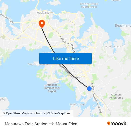 Manurewa Train Station to Mount Eden map
