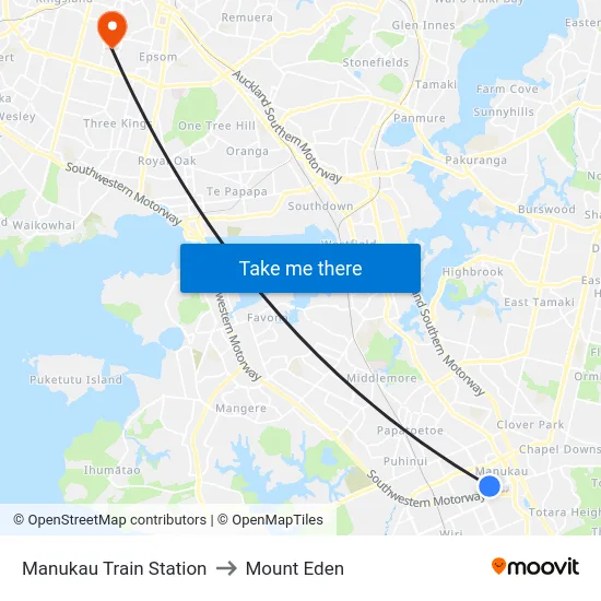 Manukau Train Station to Mount Eden map