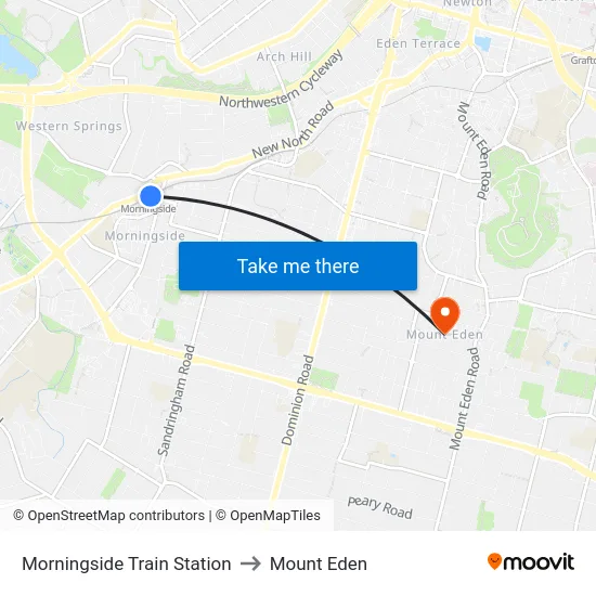 Morningside Train Station to Mount Eden map