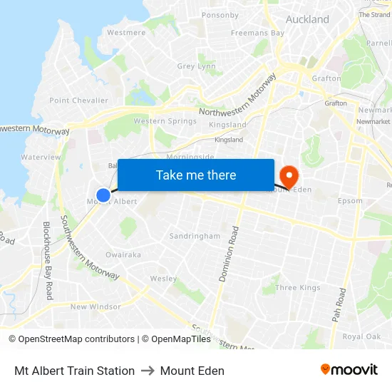 Mt Albert Train Station to Mount Eden map