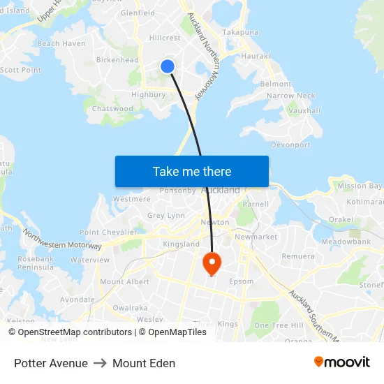 Potter Avenue to Mount Eden map