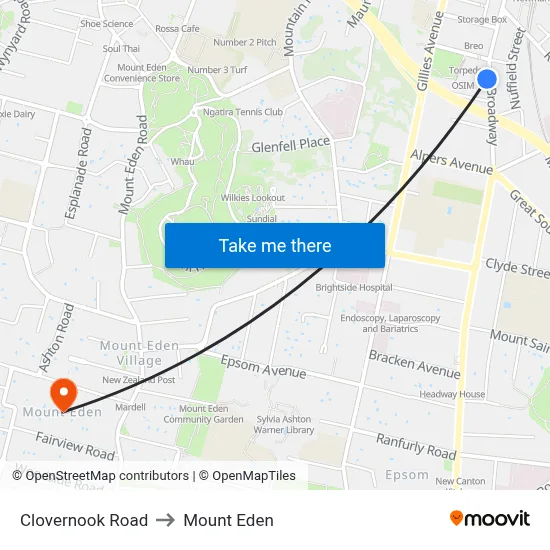 Clovernook Road to Mount Eden map