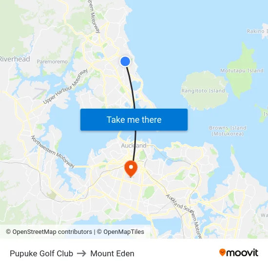 Pupuke Golf Club to Mount Eden map