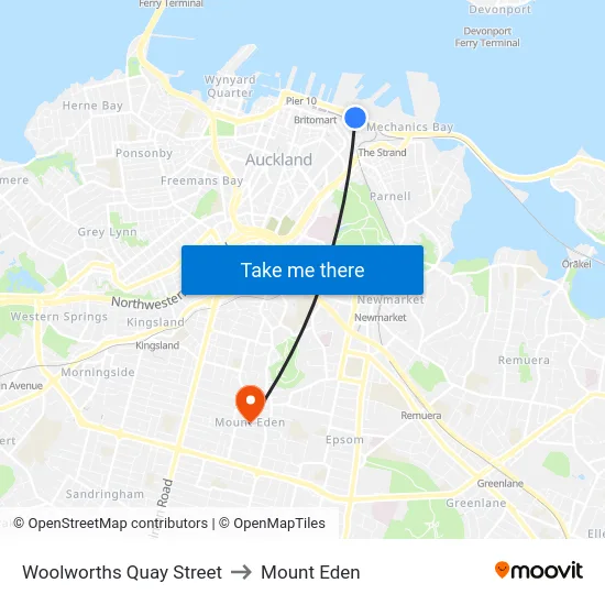 Woolworths Quay Street to Mount Eden map
