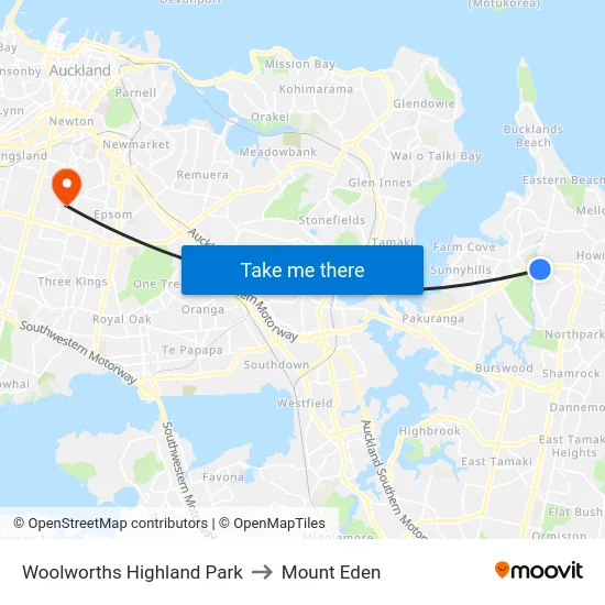 Woolworths Highland Park to Mount Eden map