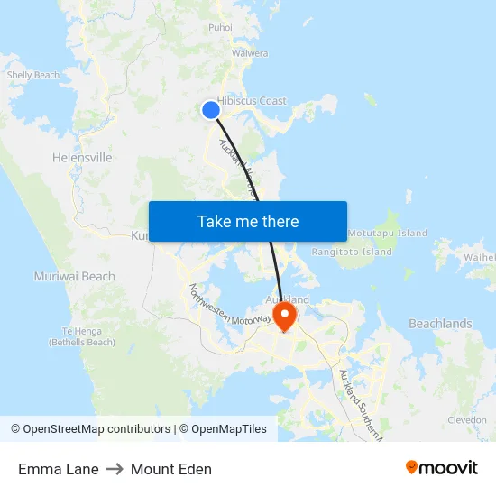 Emma Lane to Mount Eden map