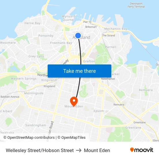 Wellesley Street/Hobson Street to Mount Eden map