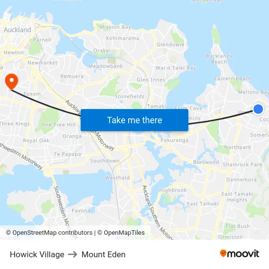 Howick Village to Mount Eden map