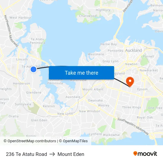 236 Te Atatu Road to Mount Eden map