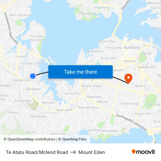 Te Atatu Road/Mcleod Road to Mount Eden map