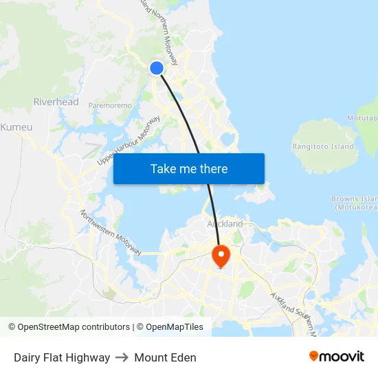 Dairy Flat Highway to Mount Eden map