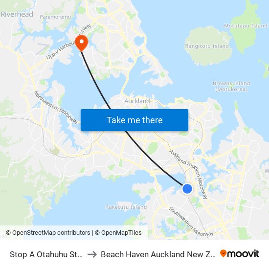 Stop A Otahuhu Station to Beach Haven Auckland New Zealand map