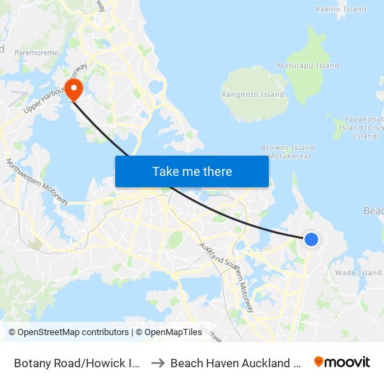 Botany Road/Howick Intermediate to Beach Haven Auckland New Zealand map