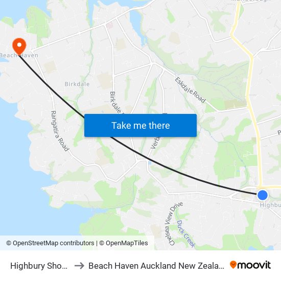 Highbury Shops to Beach Haven Auckland New Zealand map