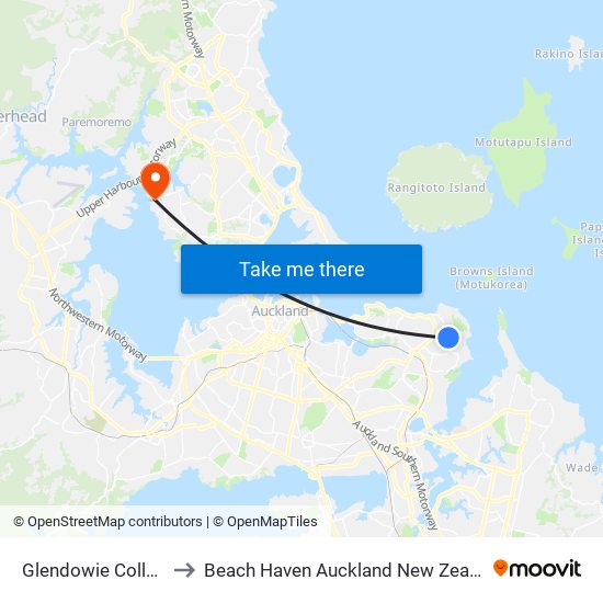 Glendowie College to Beach Haven Auckland New Zealand map