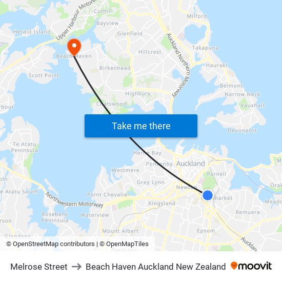 Melrose Street to Beach Haven Auckland New Zealand map