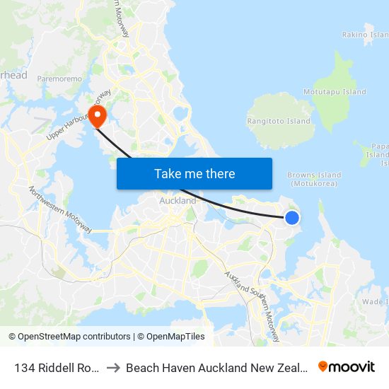 134 Riddell Road to Beach Haven Auckland New Zealand map