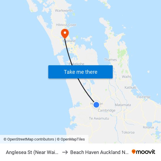 Anglesea St (Near Waitomo Fuel) to Beach Haven Auckland New Zealand map