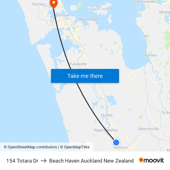 154 Totara Dr to Beach Haven Auckland New Zealand map