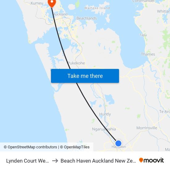 Lynden Court West D to Beach Haven Auckland New Zealand map