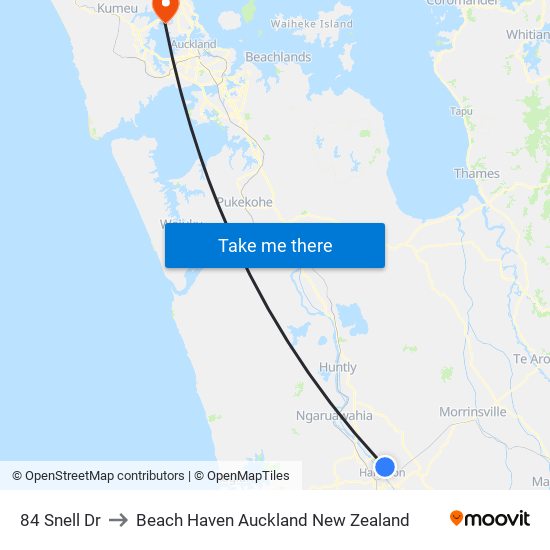 84 Snell Dr to Beach Haven Auckland New Zealand map