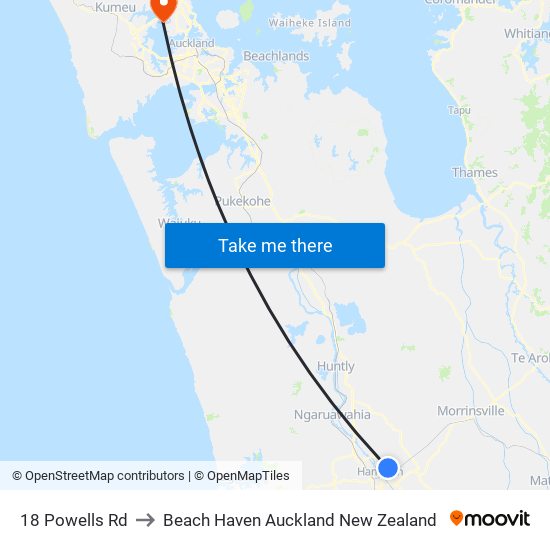 18 Powells Rd to Beach Haven Auckland New Zealand map