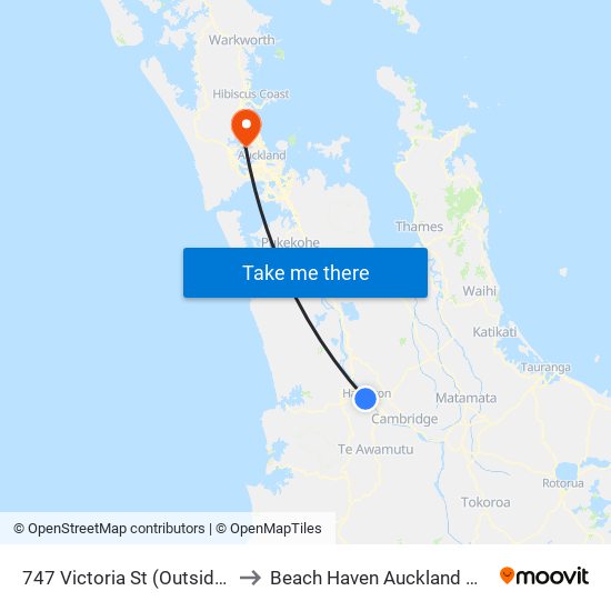 747 Victoria St (Outside Les Mills) to Beach Haven Auckland New Zealand map