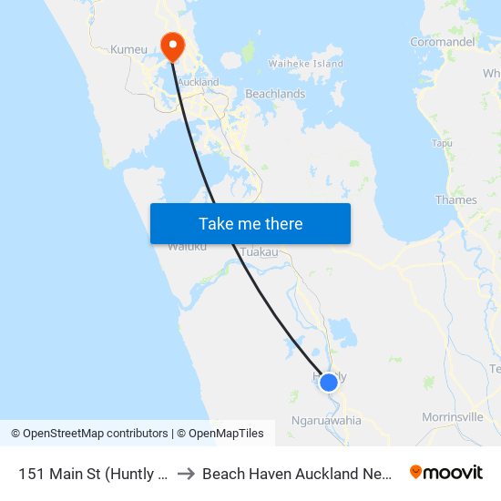 151 Main St (Huntly Shops) to Beach Haven Auckland New Zealand map