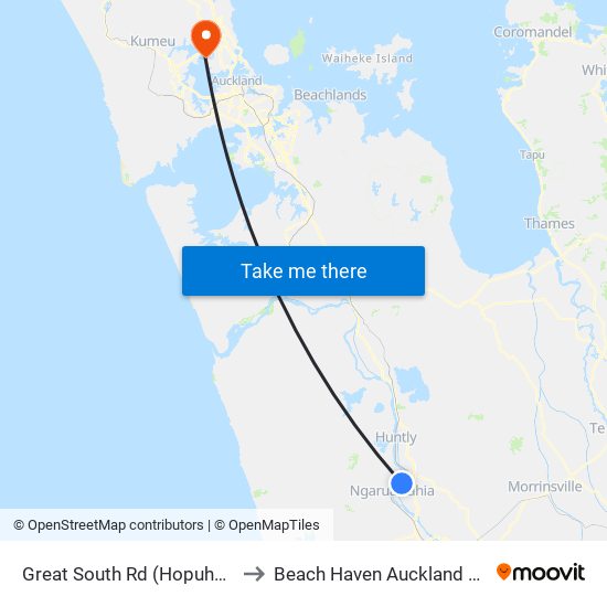 Great South Rd (Hopuhopu)(Fox Rd) to Beach Haven Auckland New Zealand map