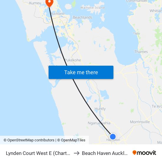 Lynden Court West E (Chartwell Shopping Centre) to Beach Haven Auckland New Zealand map